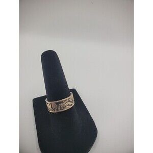 Vintage Ring Size 6 Band Bronze Tone Black Accent Horse Jewelry Costume